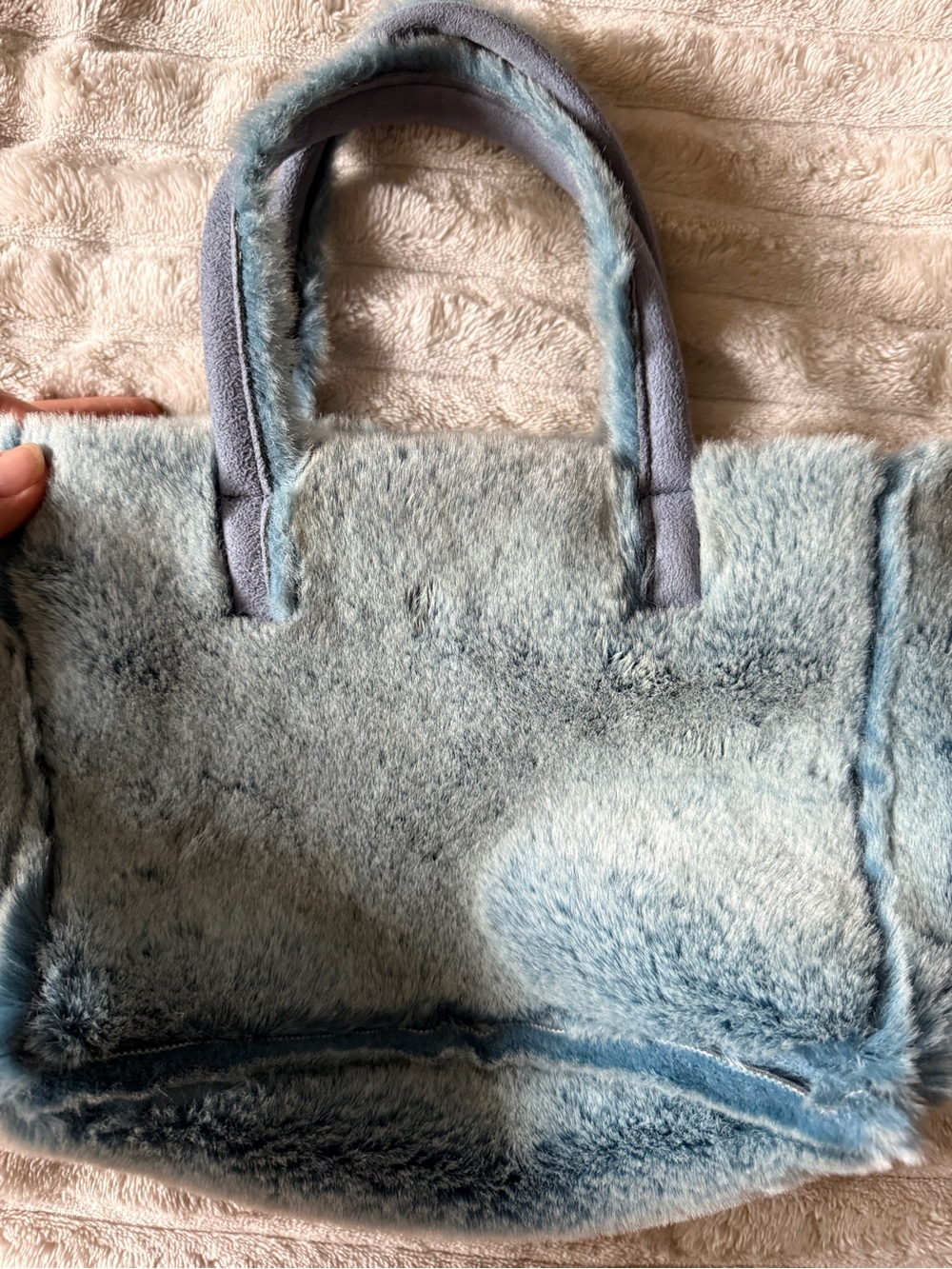 Faux Fur Blue Tote Bag - Cozy Everyday Handbag